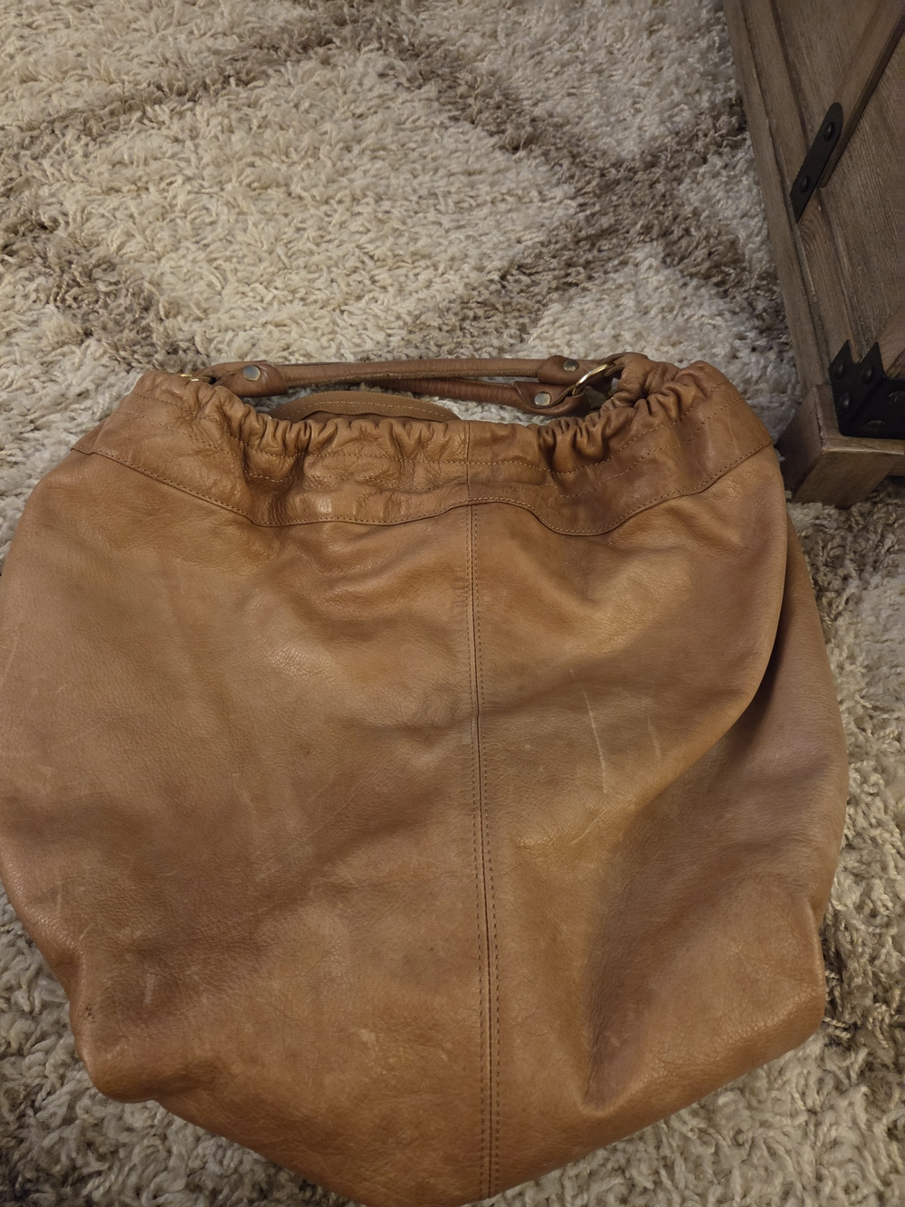 Casual Tan Leather Satchel Tote